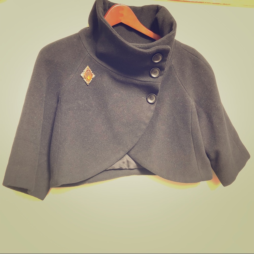 Zara Crop Wool Jacket Cape and Pin